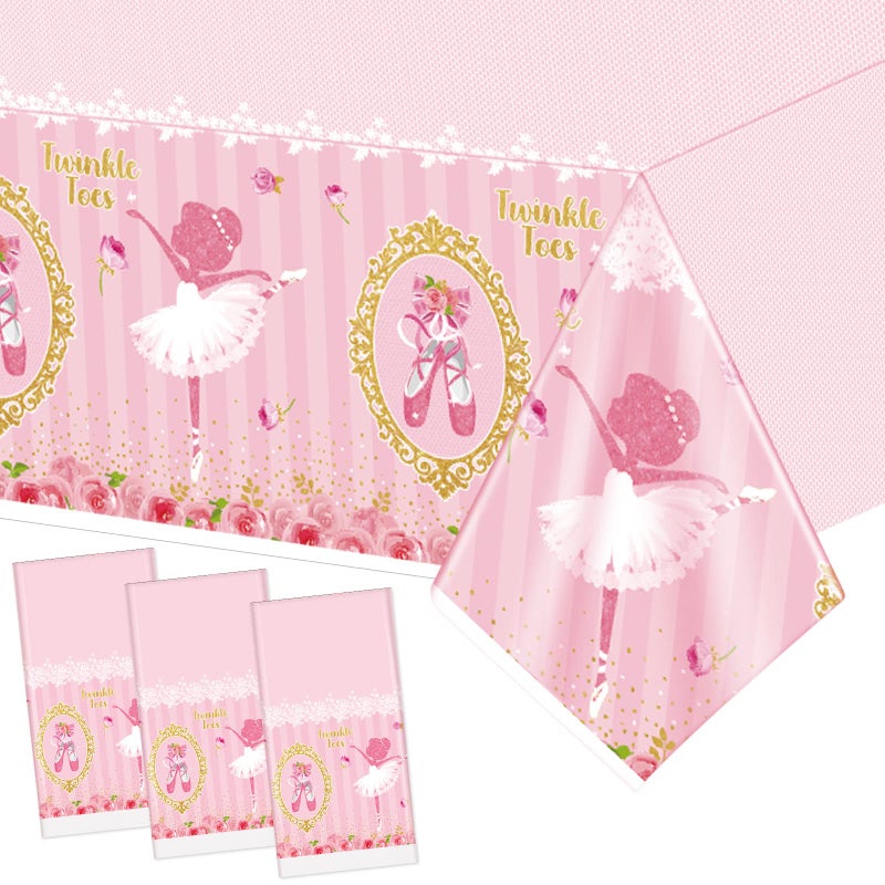 Tegeme 3 Pieces Ballerina Tablecloths Ballerina Birthday Party Supplies Plastic Pink Table Cover for Girls Ballet Birthday Wedding Baby Shower Party Favors - Image 2
