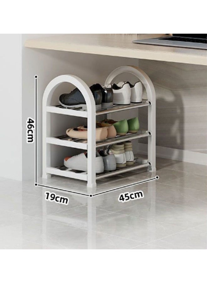 وين هولدر رف أحذية بثلاث طبقات، منظم متعدد الوظائف وخفيف الوزن، حامل معدني متين قابل للتكديس، مناسب للخزانة أو غرفة المعيشة أو غرفة النوم أو الحمام، أبيض - Image 3