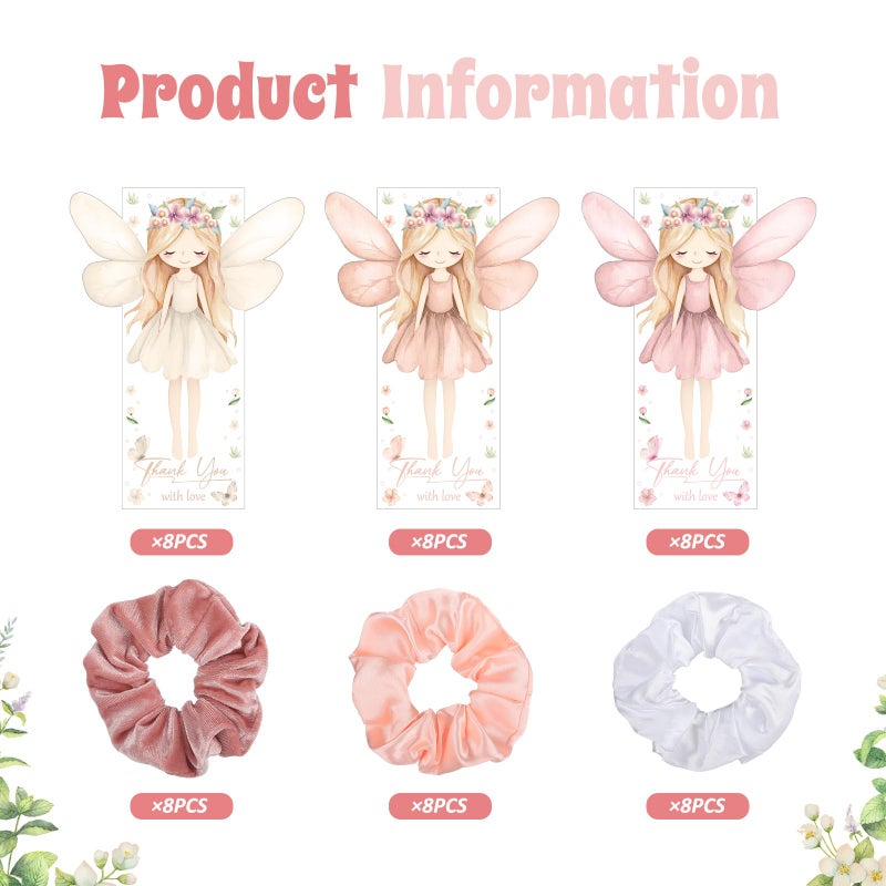 Yuxung 24 Sets Fairy Party Favors Include 24 Soft Elastic Hair Ties Hair Scrunchies 24 Thank You Cards Fairy Accessories for Birthday Party Supplies Dance Recital Gift - Image 3