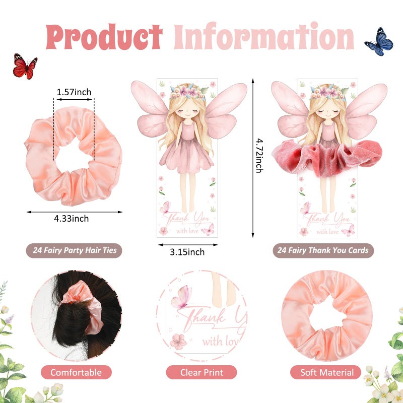 Yuxung 24 Sets Fairy Party Favors Include 24 Soft Elastic Hair Ties Hair Scrunchies 24 Thank You Cards Fairy Accessories for Birthday Party Supplies Dance Recital Gift - Image 2