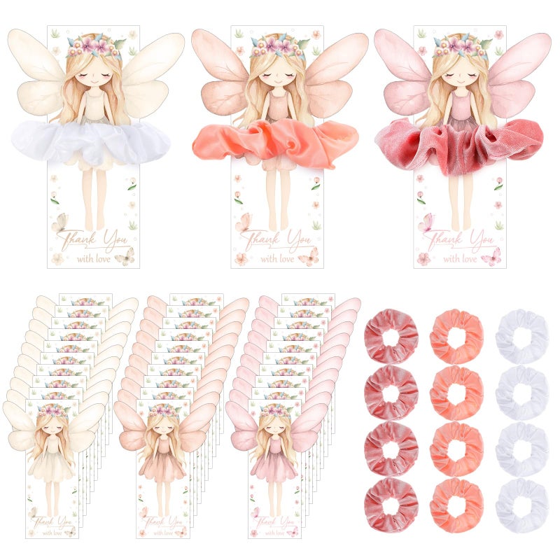 Yuxung 24 Sets Fairy Party Favors Include 24 Soft Elastic Hair Ties Hair Scrunchies 24 Thank You Cards Fairy Accessories for Birthday Party Supplies Dance Recital Gift - Image 1