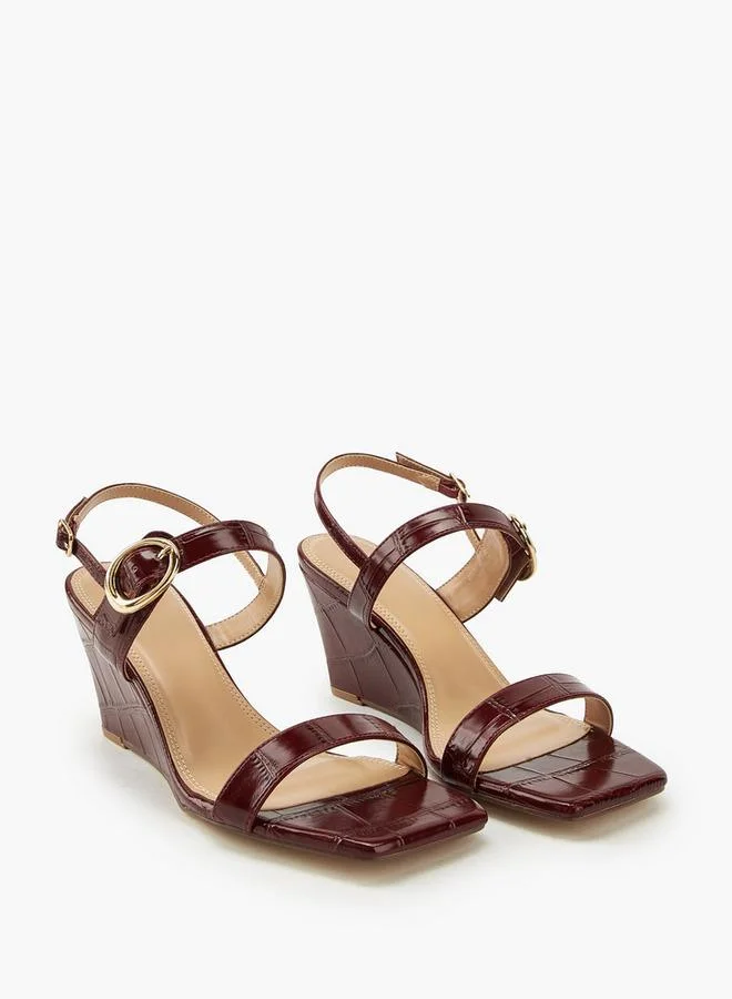 Celeste Women'S Solid Wedge Heeled Sandals With Buckle Closure