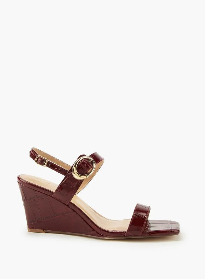 Celeste Women'S Solid Wedge Heeled Sandals With Buckle Closure
