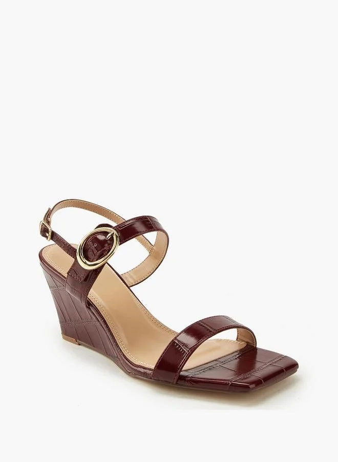 Celeste BURGUNDY Women'S Solid Wedge Heeled Sandals With Buckle Closure for Women | Best Price UAE