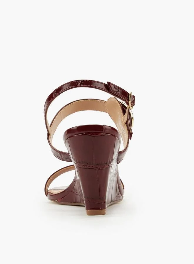 Celeste BURGUNDY Women'S Solid Wedge Heeled Sandals With Buckle Closure for Women | Best Price UAE
