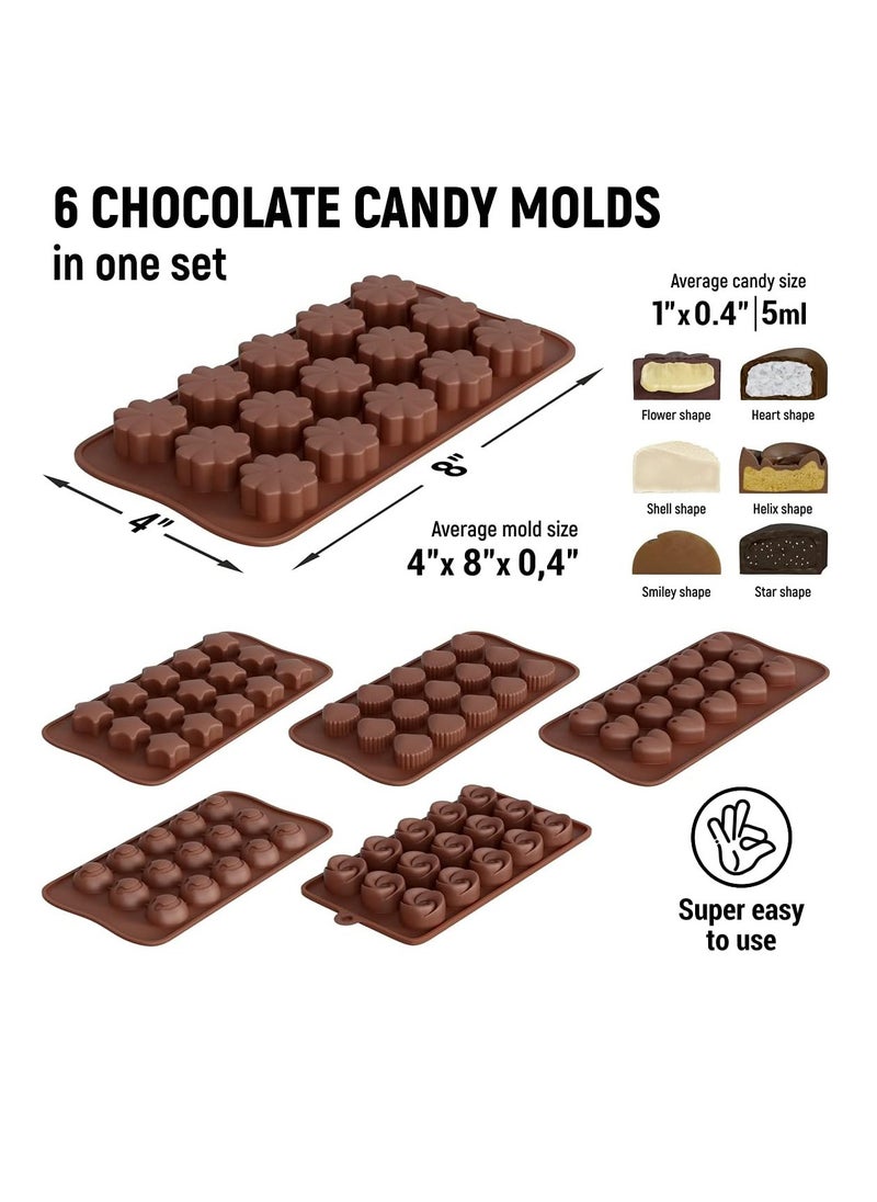 Arabest - 6 Pack Silicone Chocolate Moulds, Non-Stick Candy Moulds, BPA Free, Food Grade Silicone Molds for Jelly, Candy, Chocolate, Dessert - Image 1