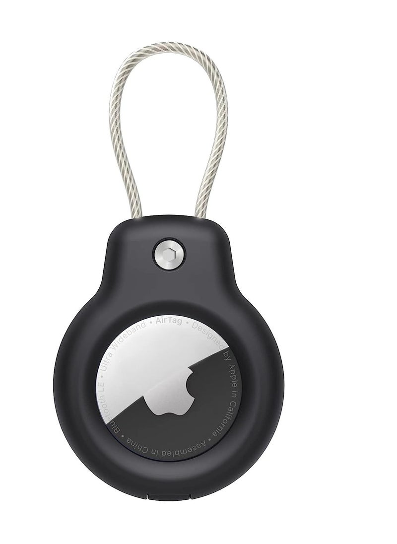 Anmi Case for apple airtag secure dolder with wire cable,air tag lock case keychain key ring key chain luggage tag for keys, luggage and more men women's keyrings and keychains（black）  - Image 1
