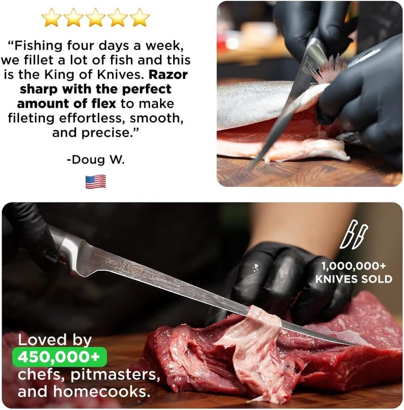 Dalstrong Fillet Knife - 7 inch Flexible Blade - Gladiator Series Elite - High Carbon German Steel - Black G10 Handle Boning Knife - w/Two Sheaths - Razor Sharp Kitchen Knife Gift - NSF Certified - Image 5