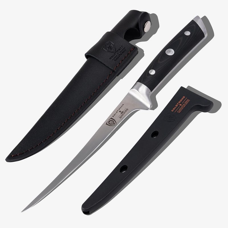 Dalstrong Fillet Knife - 7 inch Flexible Blade - Gladiator Series Elite - High Carbon German Steel - Black G10 Handle Boning Knife - w/Two Sheaths - Razor Sharp Kitchen Knife Gift - NSF Certified - Image 1