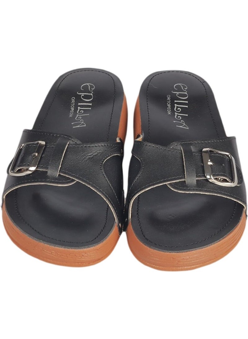Epilla - Women's Black Full Orthopedic Daily Epin Heel Spur Slippers (Bone Protrusion Detailed) - Image 1