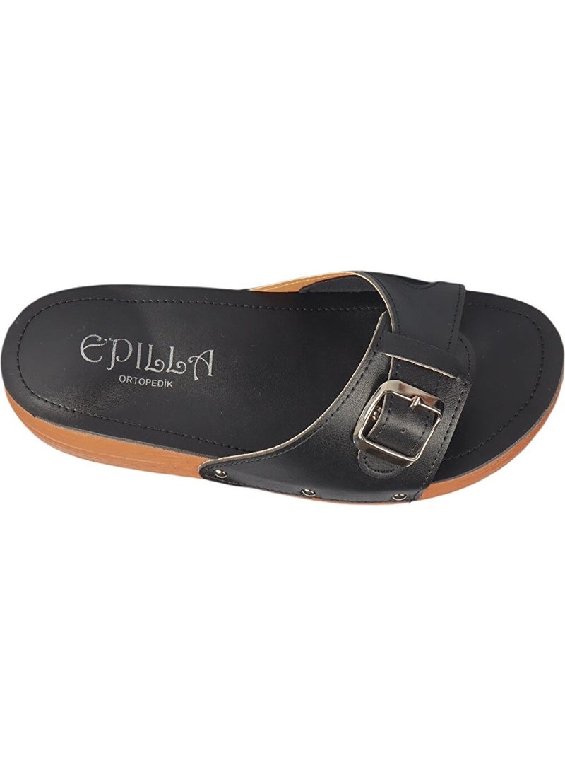 Epilla - Women's Black Full Orthopedic Daily Epin Heel Spur Slippers (Bone Protrusion Detailed) - Image 1