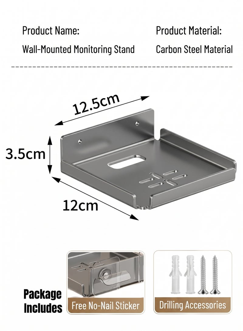 WangPangZi Wall Mount Camera Shelf for Security Cameras, Rustproof Carbon Steel No Drill Floating Holder with Dual Installation, Universal Surveillance Baby & Pet Monitor Smart Speaker Small Devices, Suitable for Bedroom Living Room Bathroom Kitchen Office, Dark Grey - Image 2