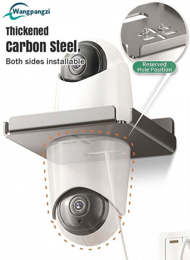 WangPangZi Wall Mount Camera Shelf for Security Cameras, Rustproof Carbon Steel No Drill Floating Holder with Dual Installation, Universal Surveillance Baby & Pet Monitor Smart Speaker Small Devices, Suitable for Bedroom Living Room Bathroom Kitchen Office, Dark Grey - Image 1