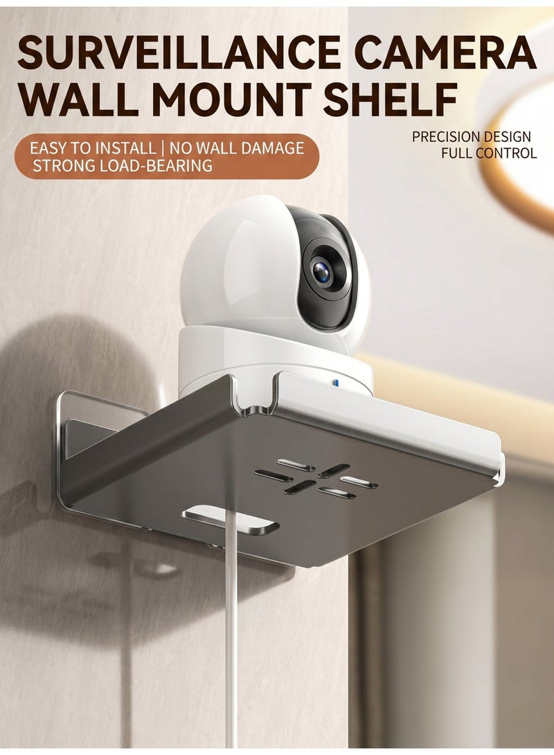 WangPangZi Wall Mount Camera Shelf for Security Cameras, Rustproof Carbon Steel No Drill Floating Holder with Dual Installation, Universal Surveillance Baby & Pet Monitor Smart Speaker Small Devices, Suitable for Bedroom Living Room Bathroom Kitchen Office, Dark Grey - Image 3