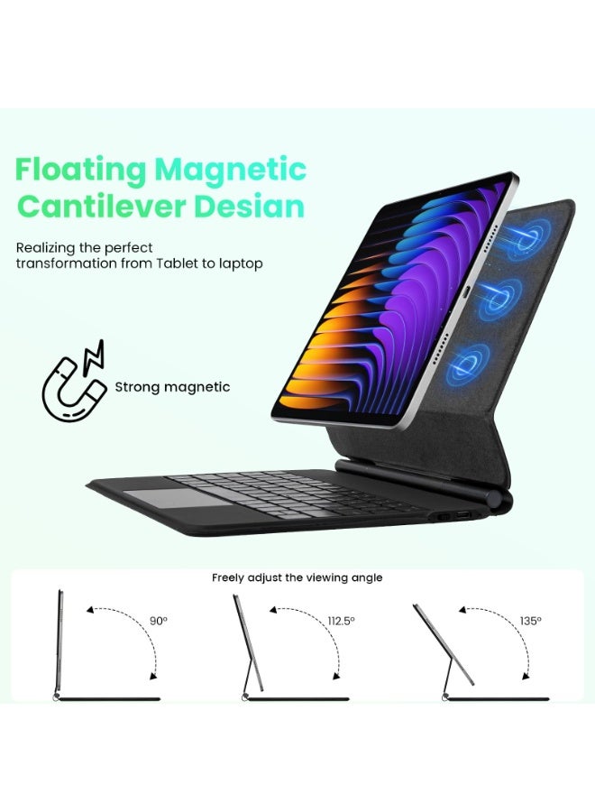 أوتشوانغ حافظة كيبورد عربية مغناطيسية لجهاز شاومي باد 7 / باد 7 برو (11.2 انش، 2024)، حامل بدعامات عائمة سهلة الاعداد، مفاتيح باضاءة خلفية 7 الوان، لوحة تحكم باللمس دقيقة متعددة اللمس - اسود - Image 2