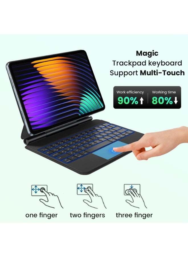 أوتشوانغ حافظة كيبورد عربية مغناطيسية لجهاز شاومي باد 7 / باد 7 برو (11.2 انش، 2024)، حامل بدعامات عائمة سهلة الاعداد، مفاتيح باضاءة خلفية 7 الوان، لوحة تحكم باللمس دقيقة متعددة اللمس - اسود - Image 3