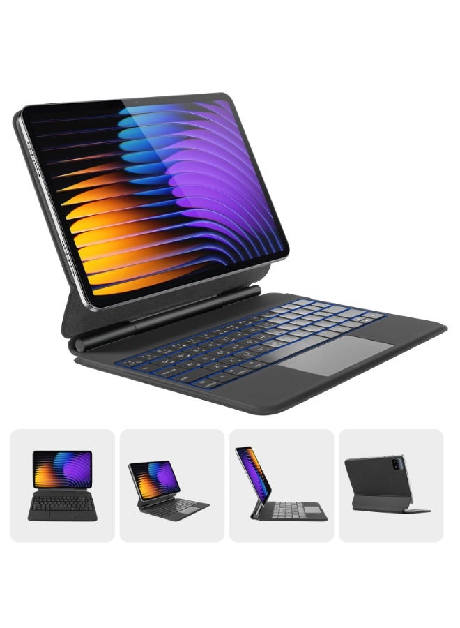 أوتشوانغ حافظة كيبورد عربية مغناطيسية لجهاز شاومي باد 7 / باد 7 برو (11.2 انش، 2024)، حامل بدعامات عائمة سهلة الاعداد، مفاتيح باضاءة خلفية 7 الوان، لوحة تحكم باللمس دقيقة متعددة اللمس - اسود - Image 1