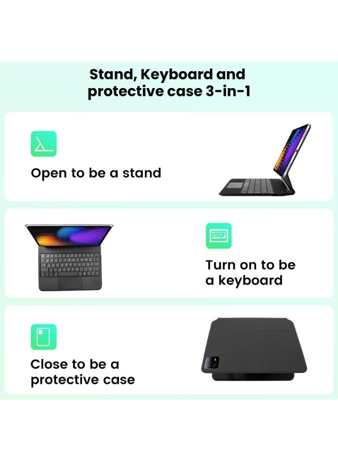 أوتشوانغ حافظة كيبورد عربية مغناطيسية لجهاز شاومي باد 7 / باد 7 برو (11.2 انش، 2024)، حامل بدعامات عائمة سهلة الاعداد، مفاتيح باضاءة خلفية 7 الوان، لوحة تحكم باللمس دقيقة متعددة اللمس - اسود - Image 5