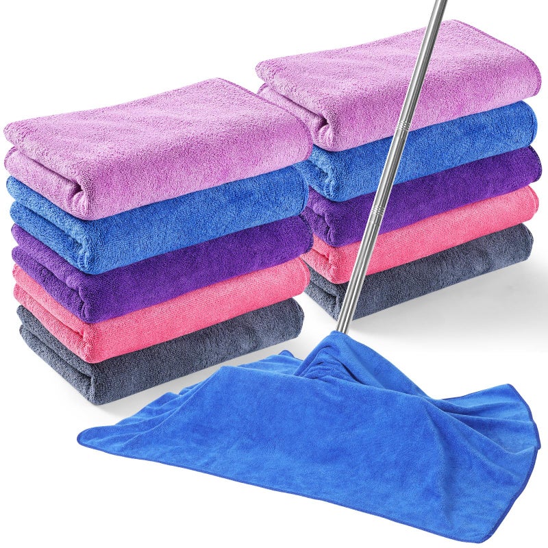 SmoothNovelty 10 Pcs Extra Large Microfiber Cleaning Cloth 30 x 20 Large Floor Microfiber Towel Reusable Washable Free Lint Free Cloth Rag for Squeegee Mop Floor Window Housekeeping Bright Color