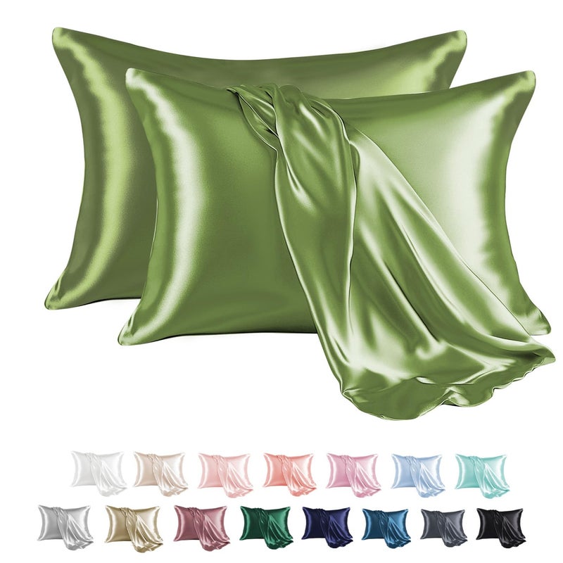 MRHM Satin Pillowcase for Hair and Skin Silk Satin Pillowcase 2 Pack Standard Size Pillow Cases Set of 2 Silky Pillow Cover with Envelope Closure 20x26 Sage