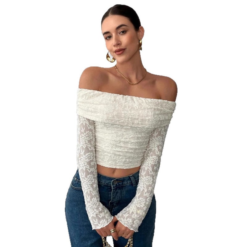 Off-Shoulder Long Sleeve Slim Fit T-Shirt - Image 5