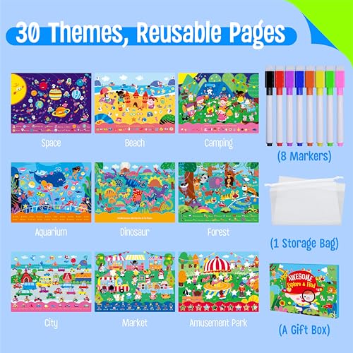 SpriteGru 30 Dry Erase Activities Book Reusable Erasable Game Pad Explore and Find Games Montessori Learning Tool Educational Autism Sensory Toys for Kids Road Trip Airplane Travel Markers Included - Image 5