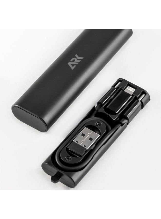 آرْكْ تِكْنُو صندوق تخزين وشحن محمول متعدد الوظائف 7 في 1 – مجموعة محولات شاملة لأجهزة Type-C وLightning وMicro USB مع حامل للهاتف، ونقل البيانات، وأداة بطاقة SIM - Image 3