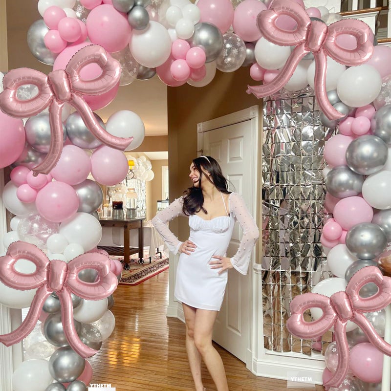 YTHETM 4 Pcs Pink Bow Balloons Bow Party Decorations for Girl Women Pink Bow Birthday Decorations Giant Foil Balloon for Baby Shower Bridal Engagement Wedding Decor Bachelorette Party Supplies - Image 4