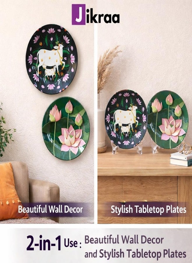 JIKRAA® Pichwai Art Ceramic Decorative Wall Plates - Set of 2 (8 Inch) | Traditional Indian Wall Décor for Home, Office, Hotel, Café & More - Image 2