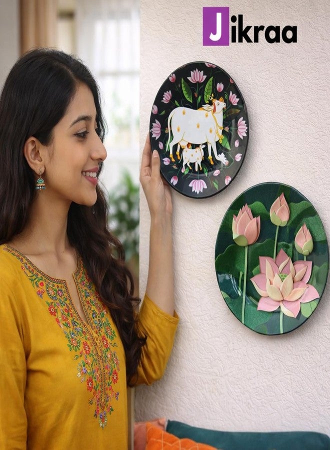 JIKRAA® Pichwai Art Ceramic Decorative Wall Plates - Set of 2 (8 Inch) | Traditional Indian Wall Décor for Home, Office, Hotel, Café & More - Image 3