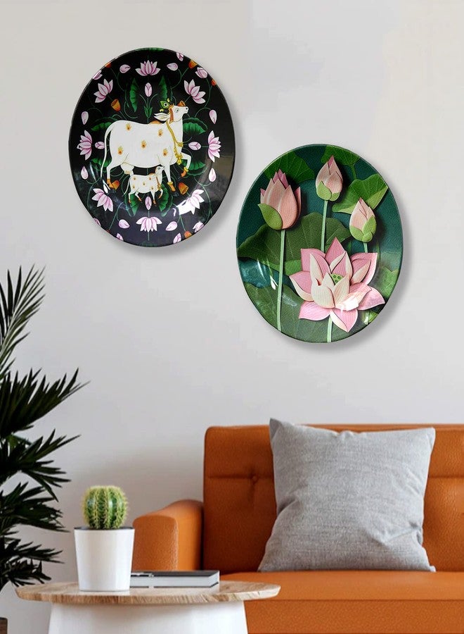 JIKRAA® Pichwai Art Ceramic Decorative Wall Plates - Set of 2 (8 Inch) | Traditional Indian Wall Décor for Home, Office, Hotel, Café & More - Image 1