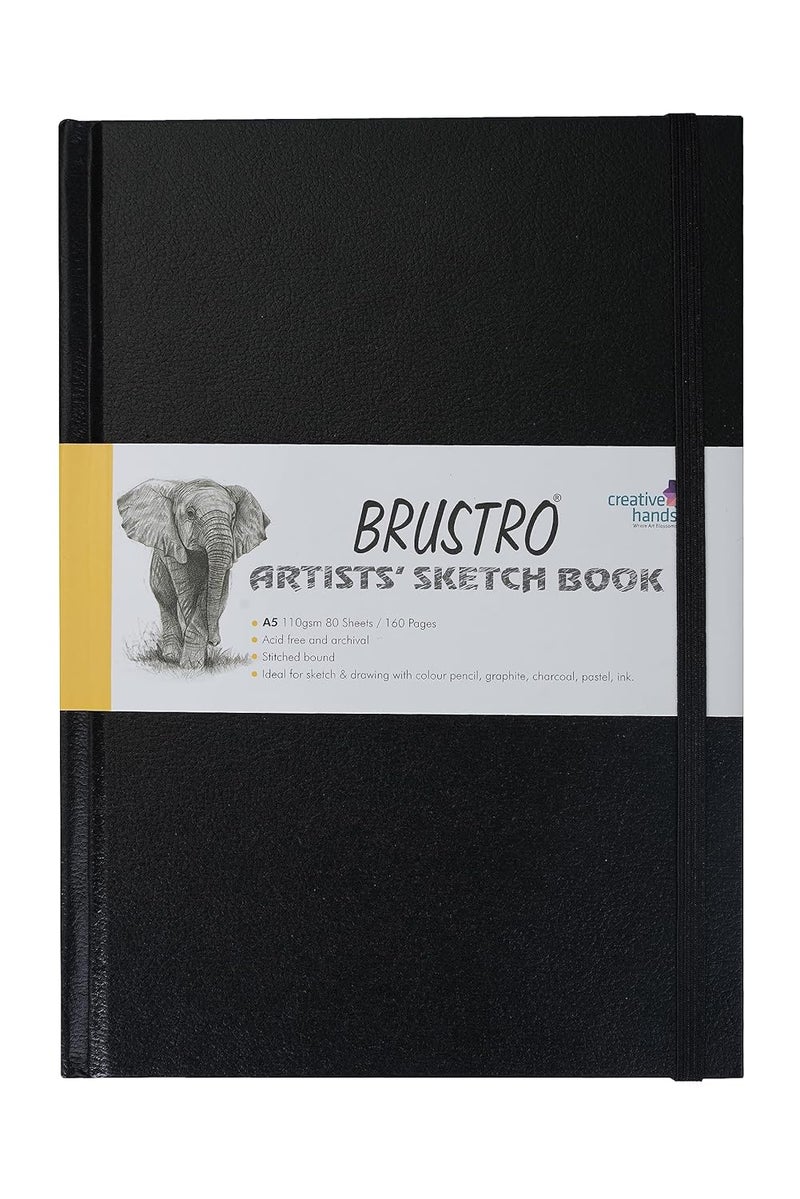 BRUSTRO دفتر رسم مخيط للفنانين | حجم A5، 160 صفحة، 110 جرام لكل متر مربع | مثالي للطلاب، البالغين، الألوان، الرسم، التظليل، الرسم، الدمج، الماندالا، الفن الجميل، المدرسة، البورتريه، الاستخدام المهني - Image 1