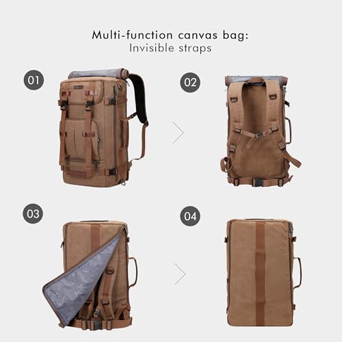 WITZMAN Canvas Backpack for Man Vintage Travel Backpack Large Laptop Backpack Convertible Shoulder Rucksack（A519-2 Brown） - Image 4