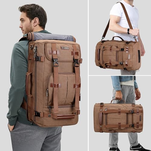 WITZMAN Canvas Backpack for Man Vintage Travel Backpack Large Laptop Backpack Convertible Shoulder Rucksack（A519-2 Brown） - Image 2