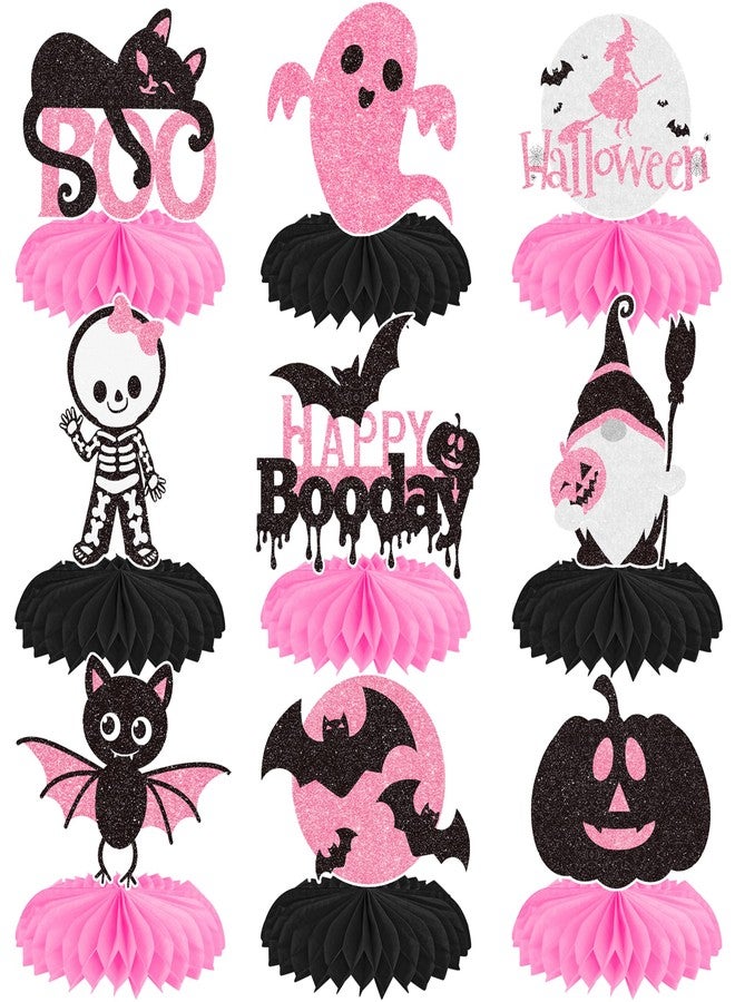 اوموني زينة طاولة على شكل خلية نحل للهالوين، 12 قطعة، باللونين الوردي والأسود، زينة لحفلات استقبال المولود الجديد، زينة طاولة لحفلات أعياد الميلاد والهالوين، زينة على شكل يقطينة شبحية، لوازم الكشف عن جنس المولود - Image 1