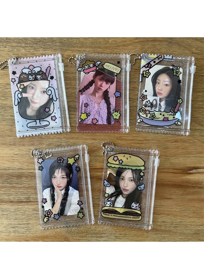 NIBEMINENT 1 - Piece Hamburger Stars Kpop Photo Card Holder Pendant Key Chain ID Badge Holder ID Card Holder Photo Card Protector for School ID Office ID Access Card for Women Girls - Image 2