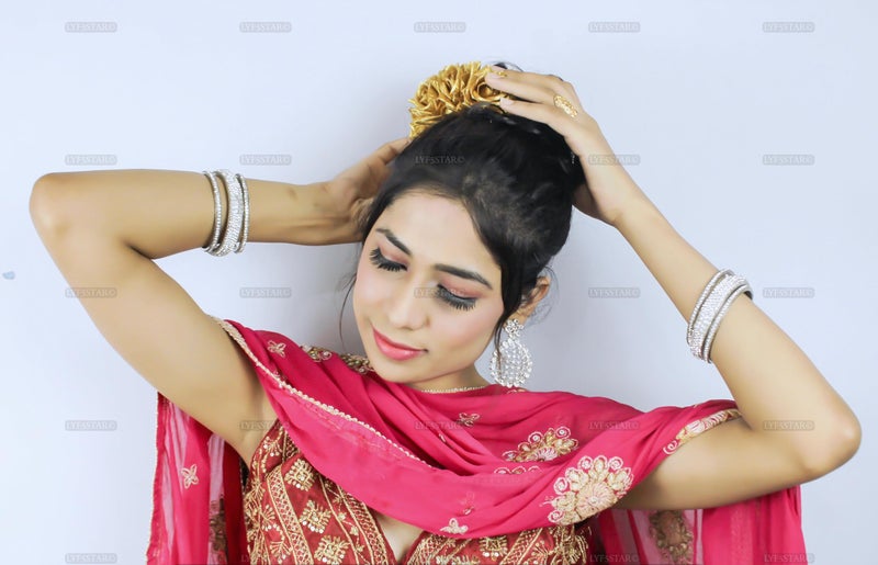 LYF5STAR Handmade Bride Golden Rose Floral Juda Pin For Women| Elegant Rose Wedding Hair Accessories |Traditional Indian Hair Accessories for Women & Girls|Pack Of 2 - Image 5
