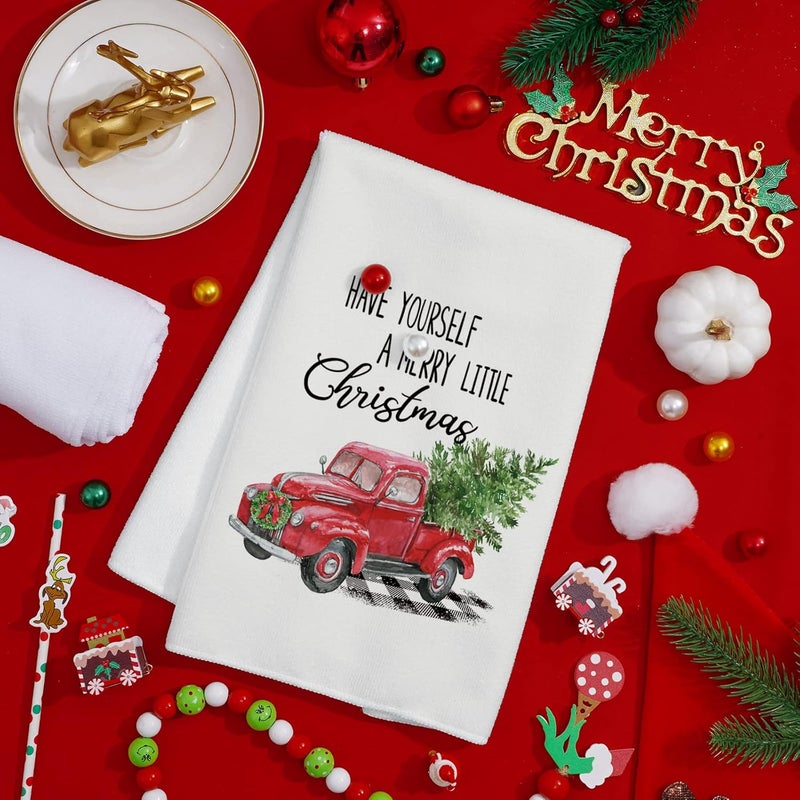 Whaline Christmas Truck Kitchen Towel 18 x 28 Inch Watercolor Xmas Tree Truck Dish Towel Set of 4 Holiday Seasonal Hand Drying Towel Tea Towel for Christmas Party Cooking Baking Supplies - Image 4