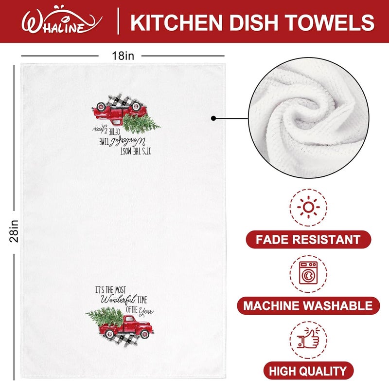 Whaline Christmas Truck Kitchen Towel 18 x 28 Inch Watercolor Xmas Tree Truck Dish Towel Set of 4 Holiday Seasonal Hand Drying Towel Tea Towel for Christmas Party Cooking Baking Supplies - Image 2