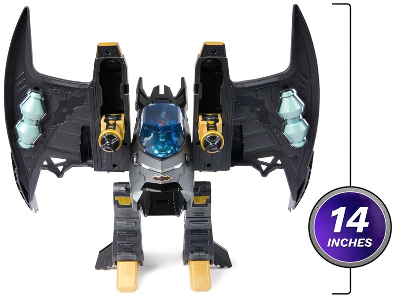 DC Comics, Metal Force Transforming Batwing, 2-in-1 Playset, Includes Batman and Superman Figures, with Projectiles and Character Cards, Kids Toy for Boys Ages 4 and Up - Image 3
