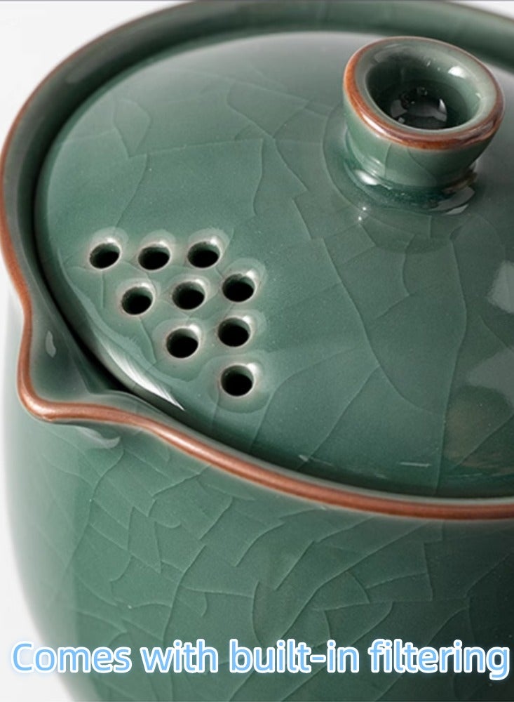 Chinese Style Portable Ceramic Travel Tea Set Storage Bag, One Pot, Three Cups, Essential Tea Maker for Outdoor Camping