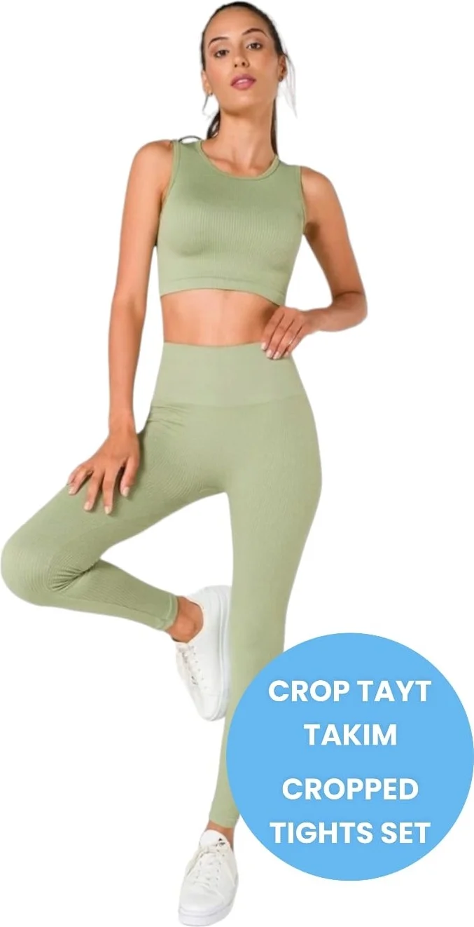 تيزجيلسين Women's Sports Fitness Yoga Pilates High Waist Leggings-Crop Fitted Set