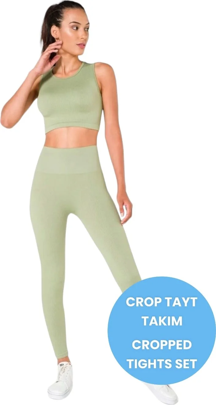 تيزجيلسين Women's Sports Fitness Yoga Pilates High Waist Leggings-Crop Fitted Set