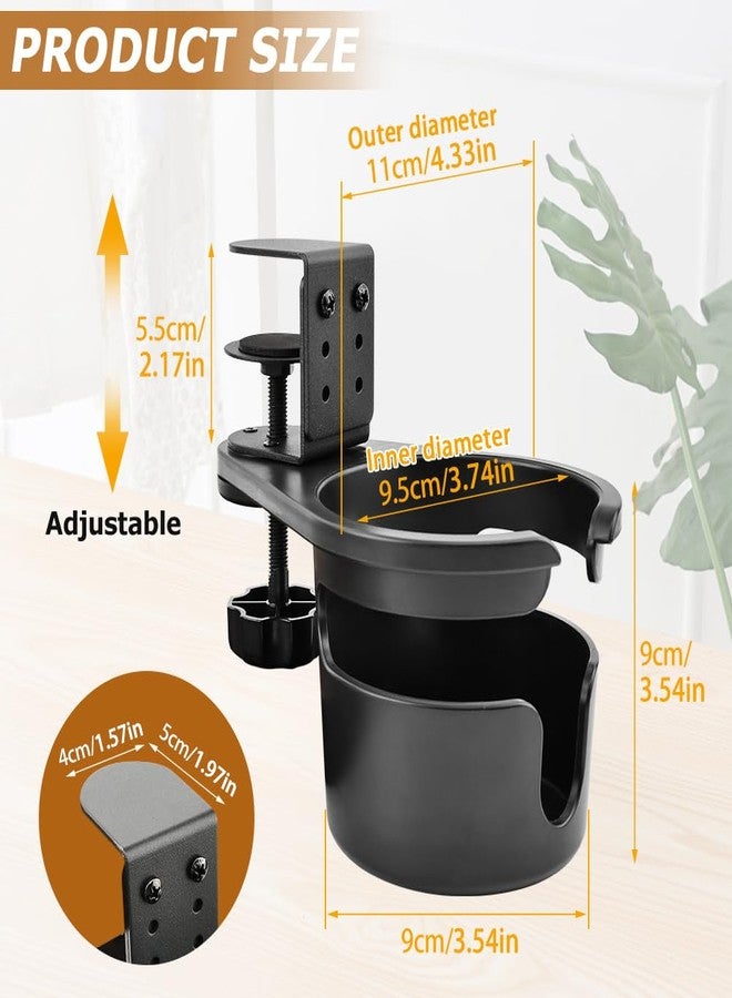 Ranjaner 360° Rotating Deep Desk Cup Holder Clamp, Anti-Spill Drink Holder for Coffee Mugs, Water Bottles, Adjustable for Gaming Desks, Workstations(Black,Size:3.54inch) - Image 4