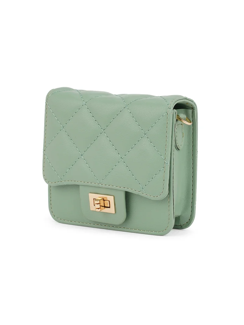 جلو باص حقيبة نسائية مربعة صغيرة بحزام كتف وسلسلة قابلة للفصل بلون أخضر بحري
