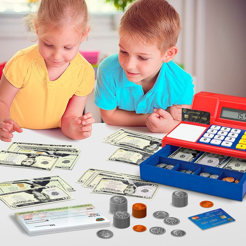 Learn & Climb Play Money Set for Kids, Fake Money for Pretend Play – Looks Real, Best Toy Money for Play and Learning – Kit Includes: Bills, Coins, Credit Card, and Checkbook - Image 4