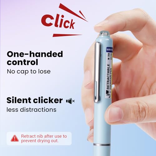 WRITECH Fountain Pen Fine Nib: Black Ink Retractable Pen Set Includes 5 Ink Cartridges Smooth Writing No leaking for Gift (Blue) - Image 3
