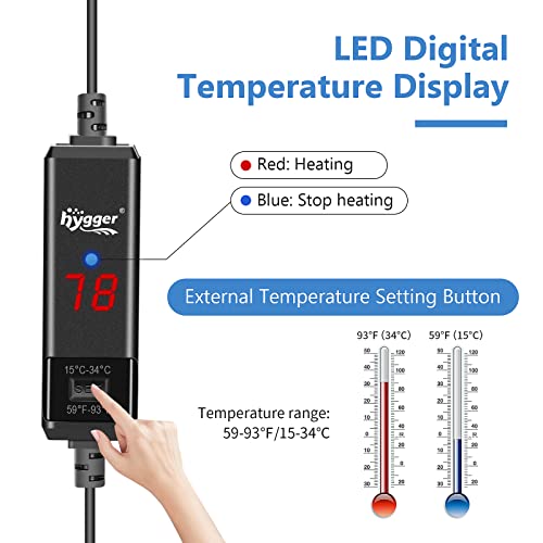 hygger Small Aquarium Betta Heater Submersible Fish Tank Heater 10W25W50W100W with LED Digital Display Suitable for Marine Saltwater and Freshwater up to 5101626 Gallon - Image 3