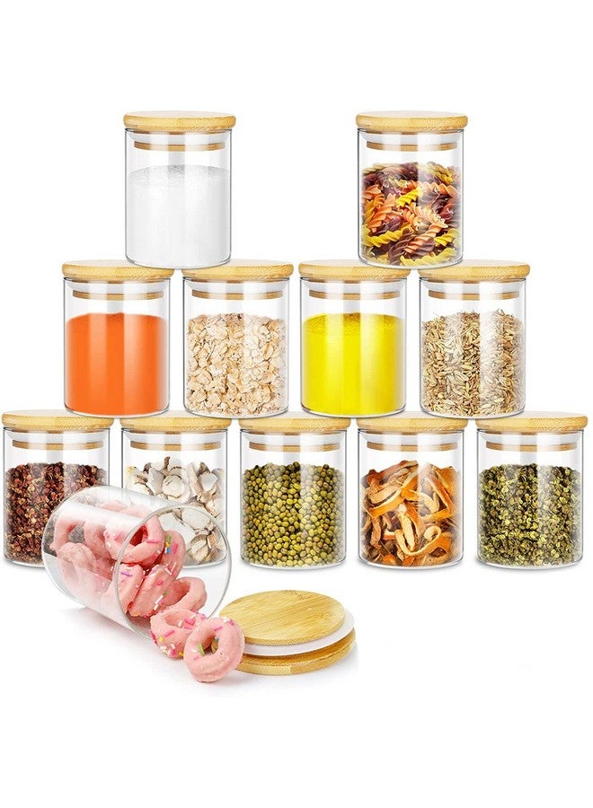 KELVEE Glass Cylinder Airtight Food Storage Container, Canister Jar With Bamboo Lid & Silicone Sealing Ring, 270Ml, Set Of 6, Clear - Image 1