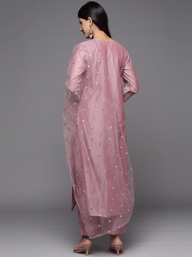 Varanga Women Pink Zari Embroidered A-Line Kurta with Bottom and Dupatta – Kurti Set with Dupatta for Women (Large)-Celebrate Diwali & Chhath Pooja - Image 3